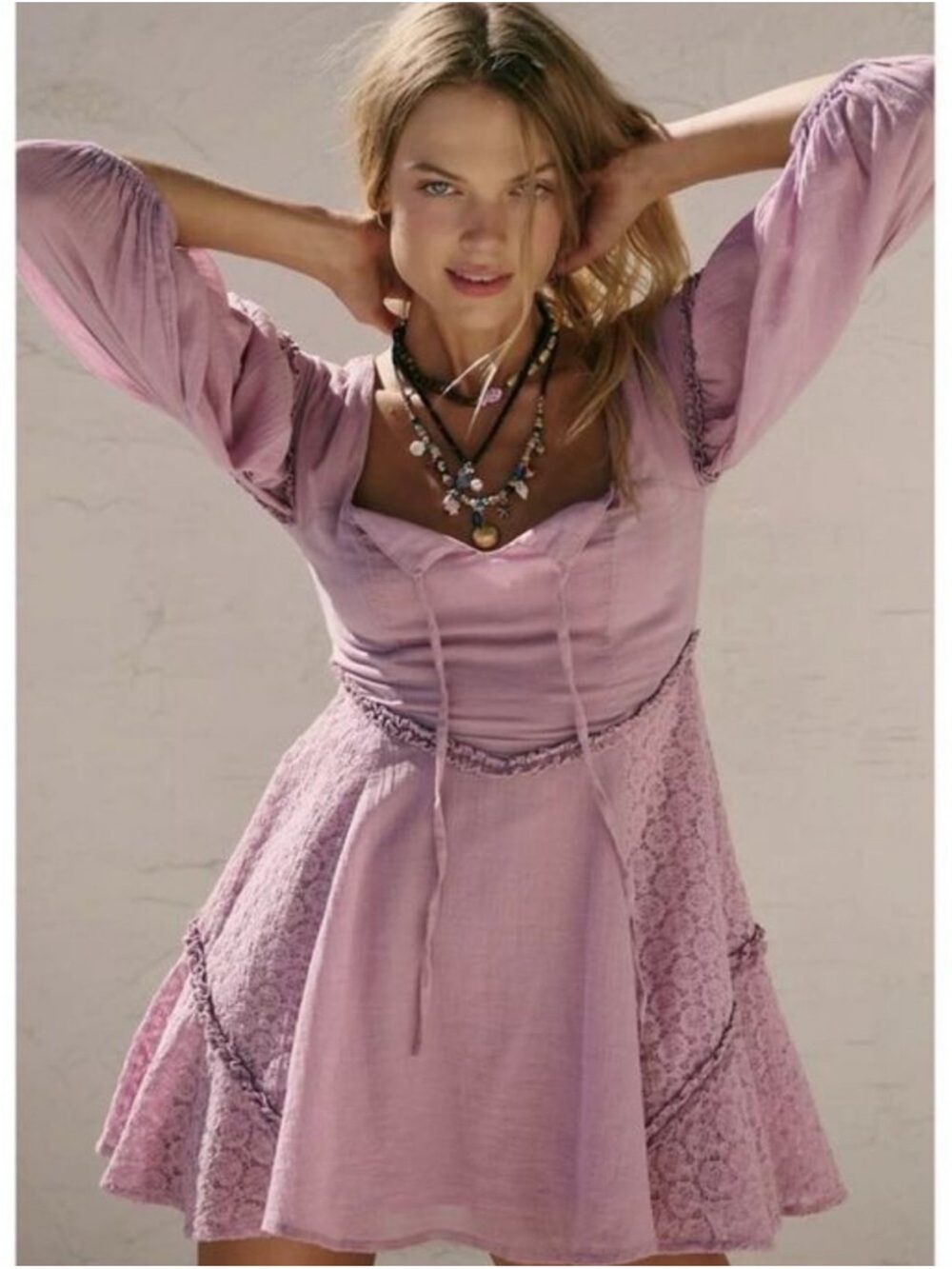 NWT FREE PEOPLE Juniper Cotton Mini Dress Boho Lavender Mauve Babydoll SZ Small